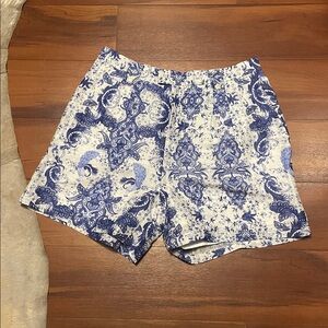 Aqua Blu Atelier Blue and White Patterned Kelly Shorts Sz L NWT